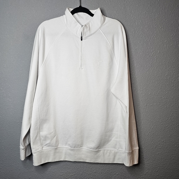 Tesla Mens Large Pullover Quarter 1/4 Zip Sweatshirt‎ White - Picture 1 of 8